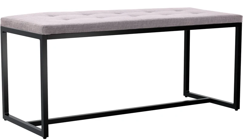 Banc d’entrée contemporain largeur 100cm à structure en métal noir assise capitonnée en tissu grise 10_0006313