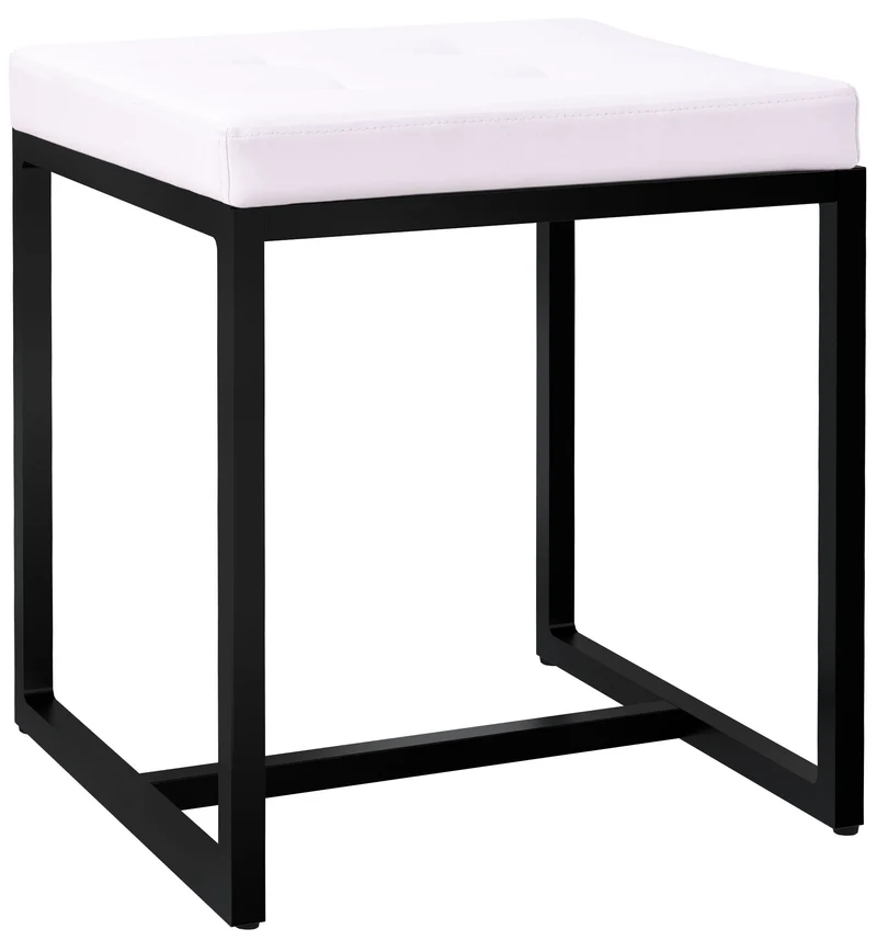 Banc d’entrée tabouret contemporain largeur 40cm à structure en métal noir assise capitonnée en similicuir blanc 10_0005923