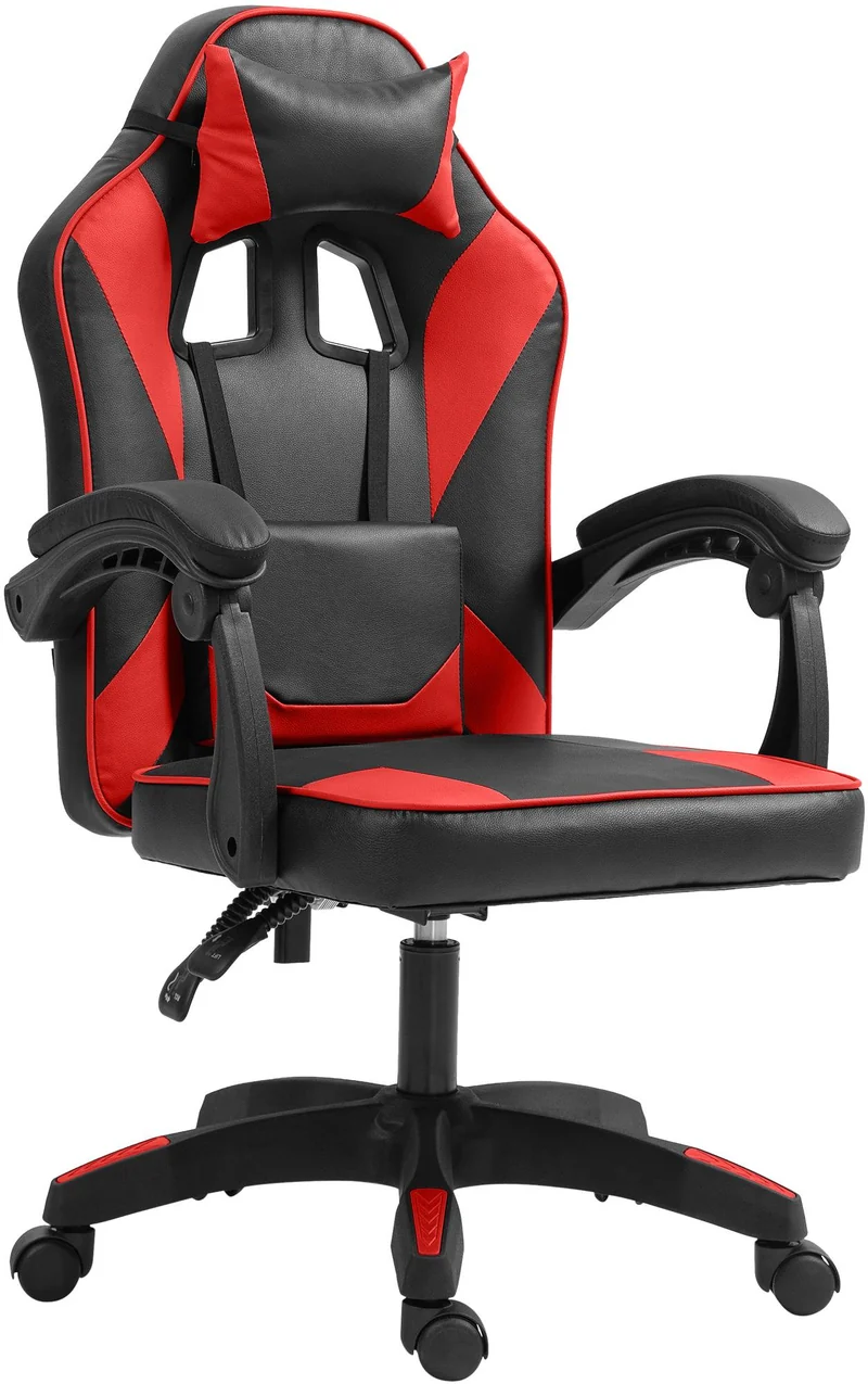Chaise de bureau gaming dossier inclinable 130° sur roulettes avec accoudoirs en similicuir noir et rouge et plastique 10_0006957