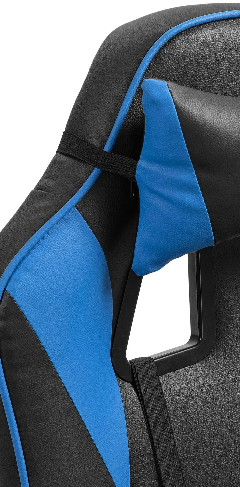 Chaise de bureau gaming dossier inclinable 130° sur roulettes avec accoudoirs en similicuir noir et beu et plastique 10_0006951