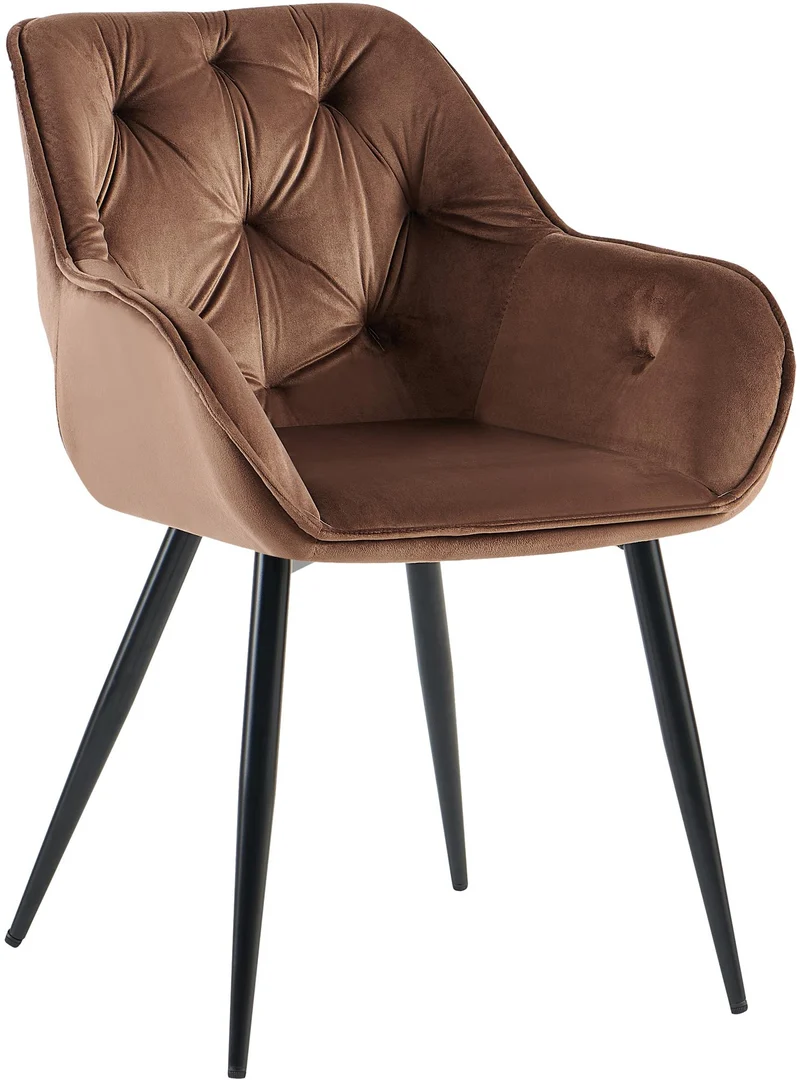 Chaise de salle à manger avec revêtement en velours marron cadre métal noir style moderne et contemporain 10_0005871