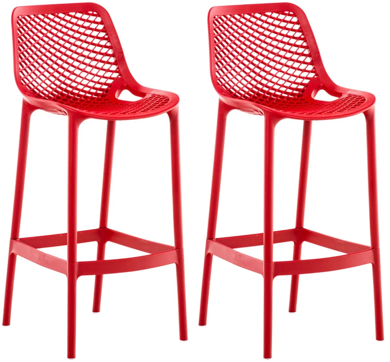 Lot de 2 tabourets de bar avec dossier en plastique rouge pour extérieur hauteur assise 75 cm 10_0005915