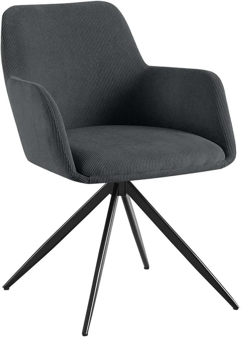Chaise contemporaine de salle à manger x1 en velours côtelé noir pivotante 180° avec accoudoirs 10_0005552