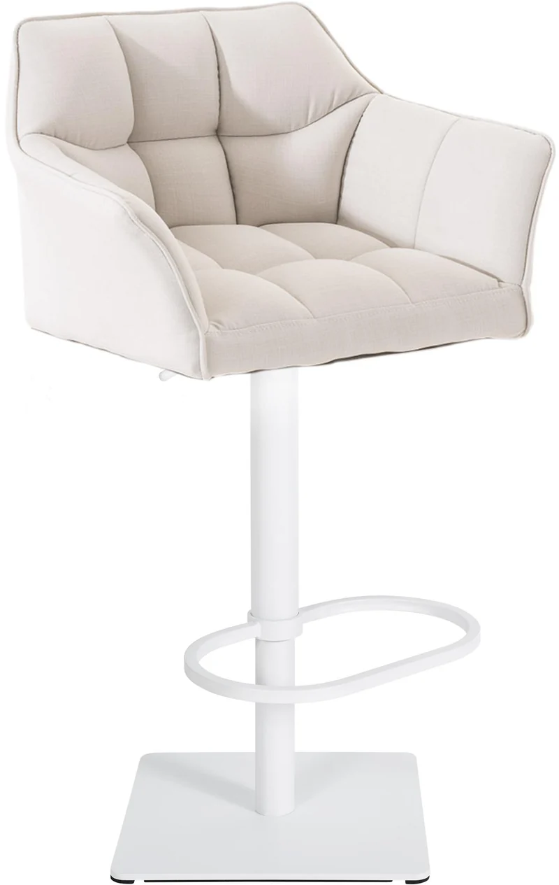 Tabouret de bar x1 réglable en tissu blanc assise enveloppante capitonnée avec base carrée en métal blanc 10_0006608