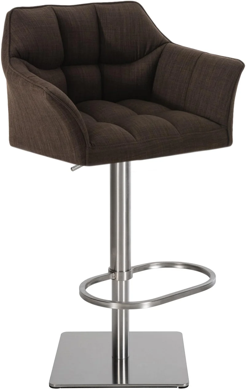 Tabouret de bar x1 réglable en tissu marron assise enveloppante capitonnée avec base carrée en acier inoxydable 10_0006546