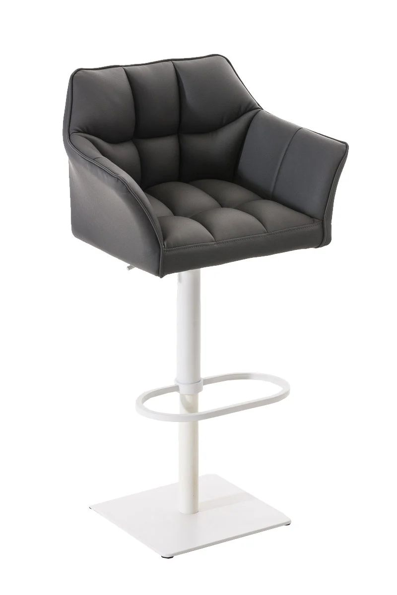 Tabouret de bar x1 réglable en similicuir blanc assise enveloppante capitonnée avec base carrée en métal blanc 10_0006505