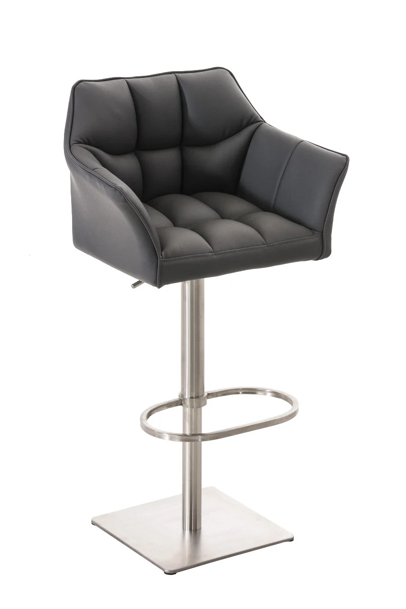 Tabouret de bar x1 réglable en similicuir gris assise enveloppante capitonnée avec base carrée en acier inoxydable 10_0006503