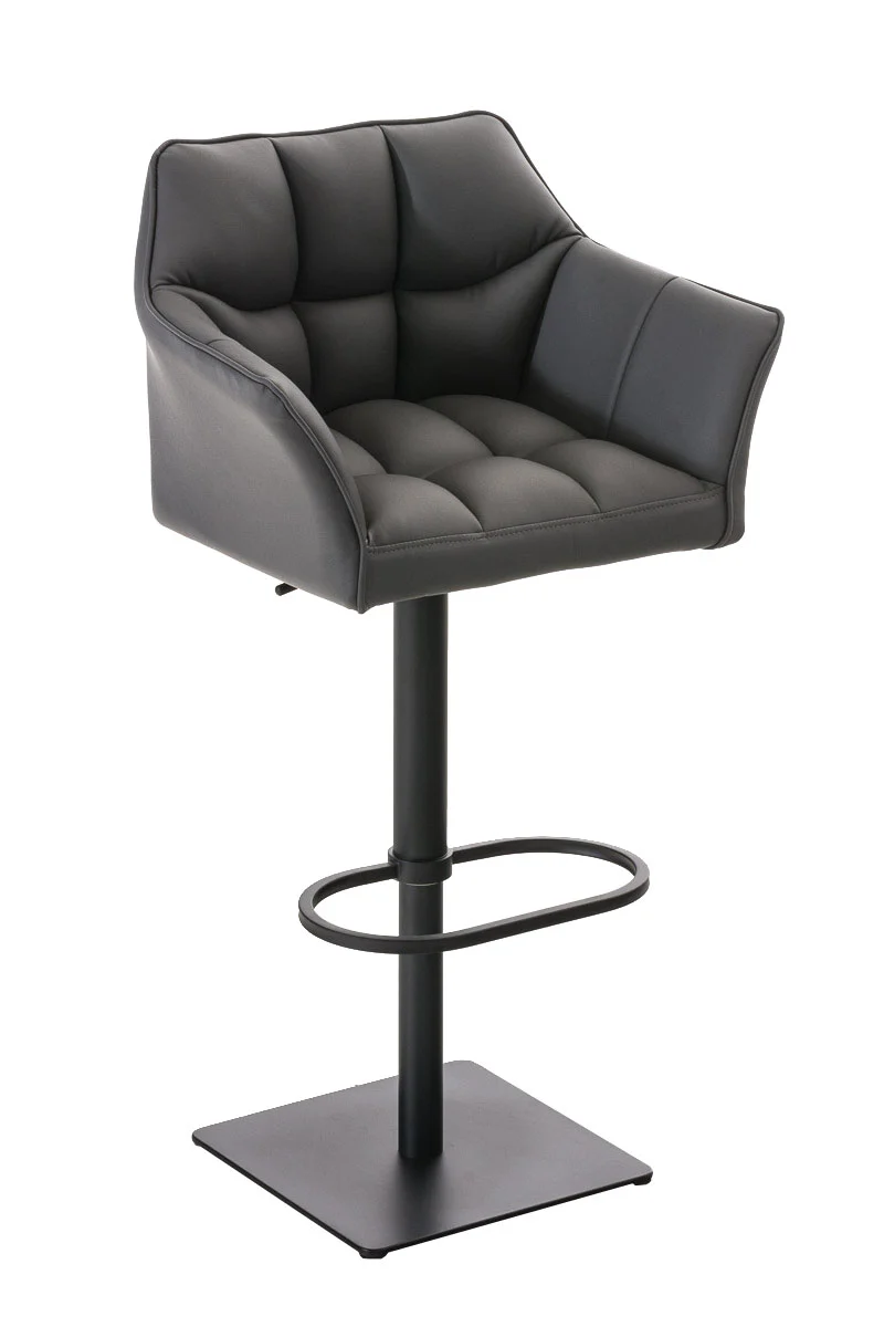 Tabouret de bar x1 réglable en similicuir gris assise enveloppante capitonnée avec base carrée en métal noir 10_0006500