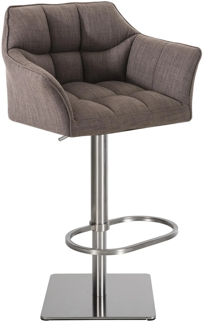 Tabouret de bar x1 réglable en tissu gris assise enveloppante capitonnée avec base carrée en acier inoxydable 10_0006421