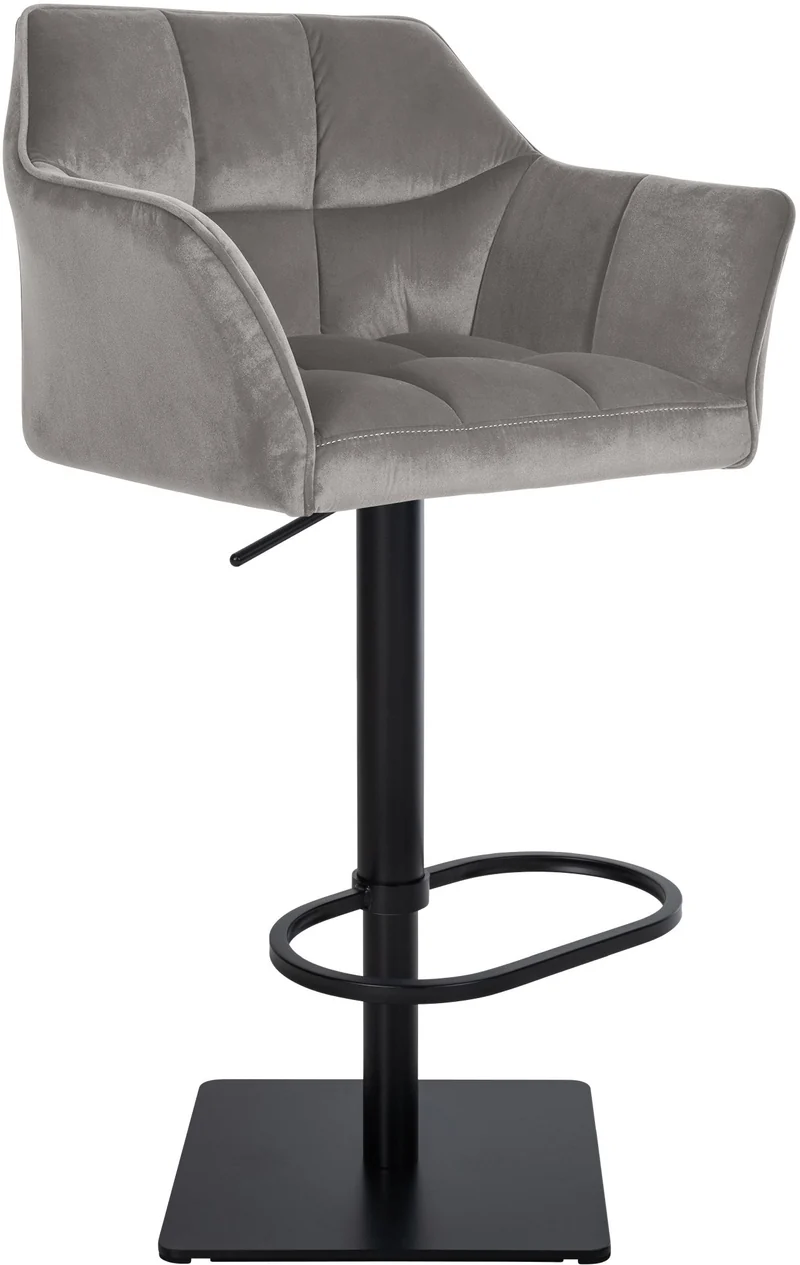 Tabouret de bar x1 réglable en velours gris assise enveloppante capitonnée et avec base carrée en métal noir 10_0006061