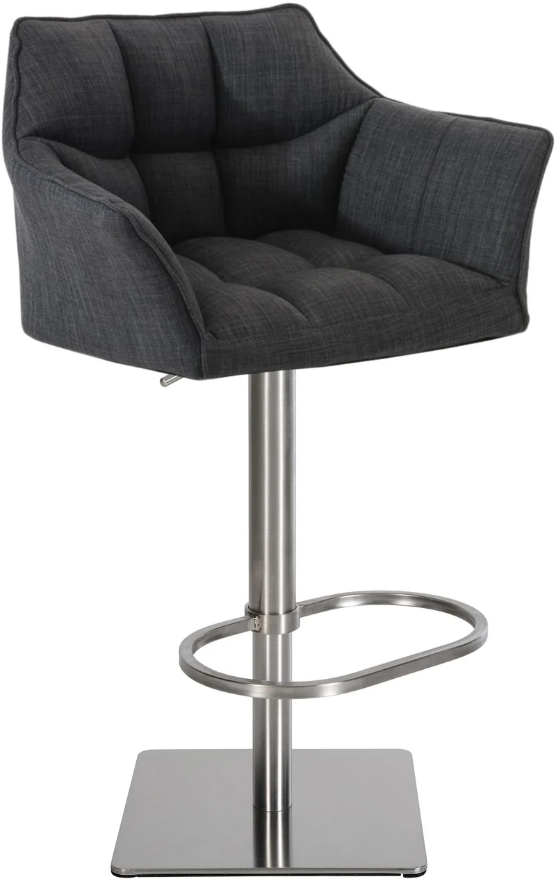Tabouret de bar x1 réglable en tissu gris foncé assise enveloppante capitonnée et avec base carrée en acier inoxydable 10_0005618