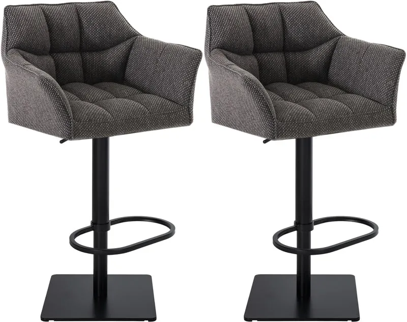 Lot de 2 tabourets de bar réglable en tissu gris assise enveloppante capitonnée avec base carrée en métal noir 10_0006354