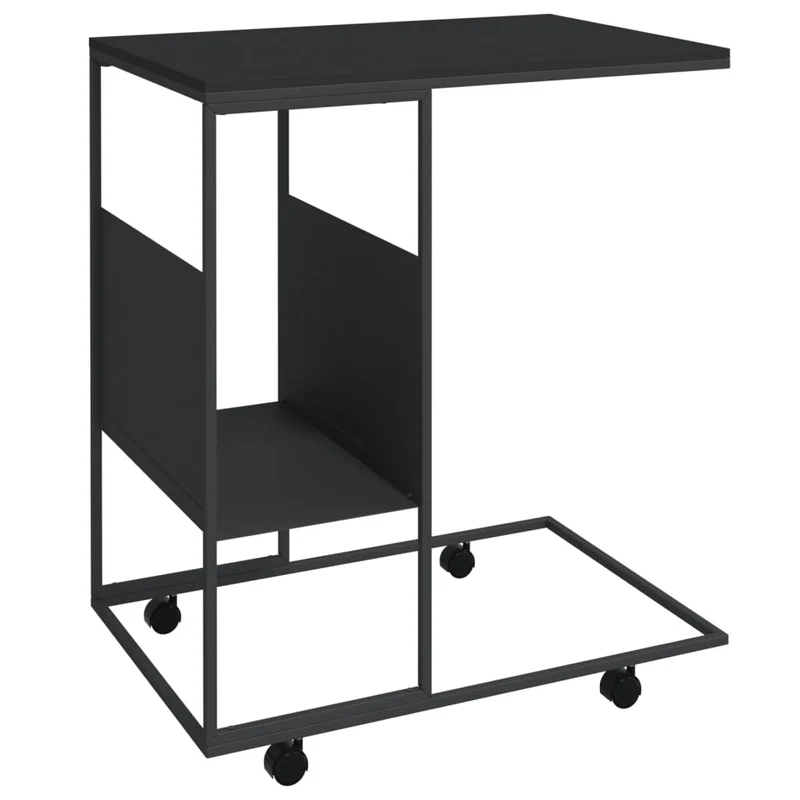 Table d'appoint en forme de C sur roulettes 55 x 36 x 63,5 cm bois d'ingénierie noir DEC031300