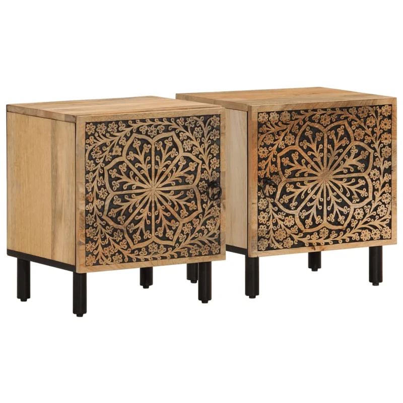 Lot de 2 tables de chevet avec compartiment avec porte 40 x 33 x 46 cm bois de manguier et fer DEC034771