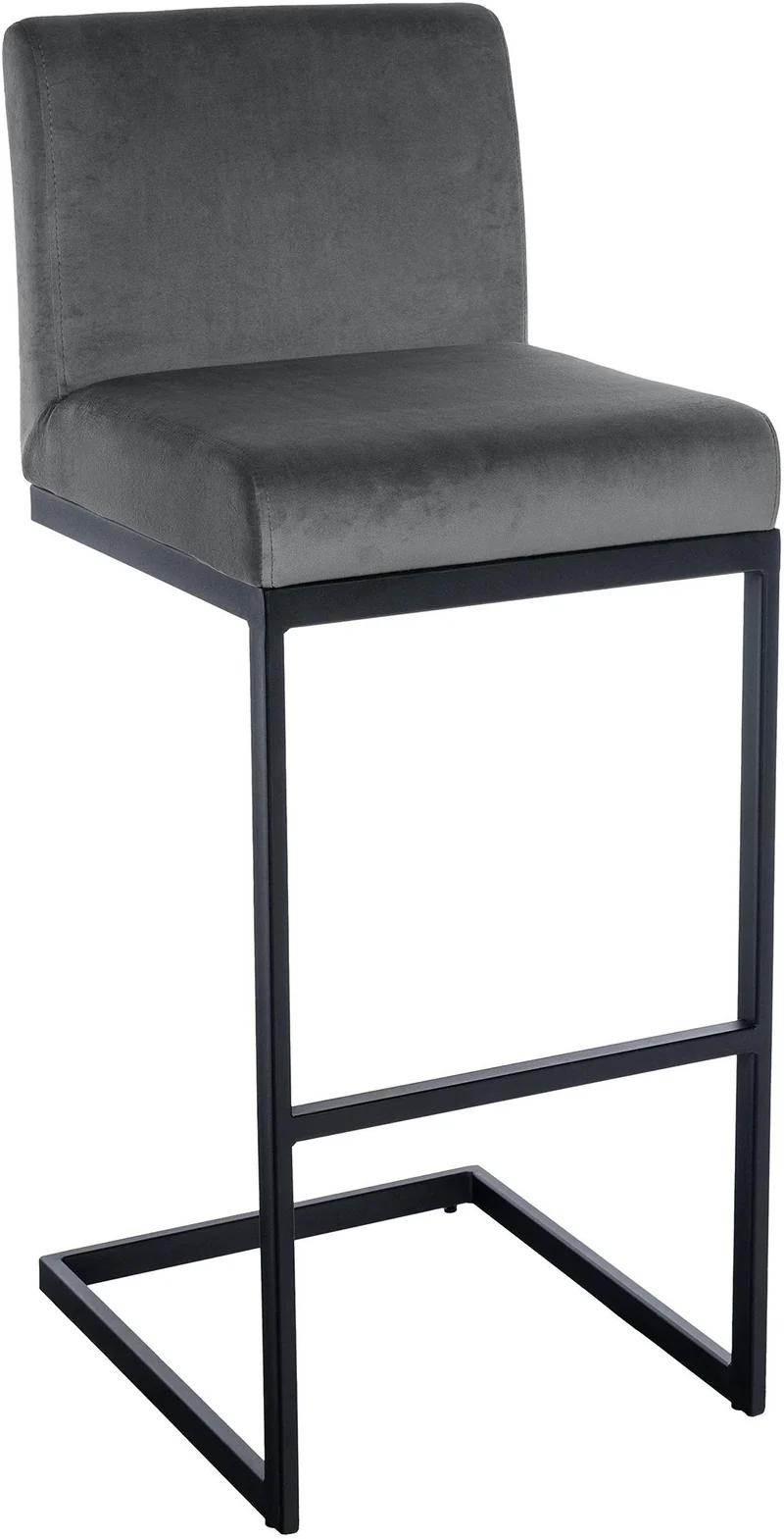 Tabouret de bar x1 avec dossier pieds en forme de luge en métal noir assise en velours gris foncé 10_0005808