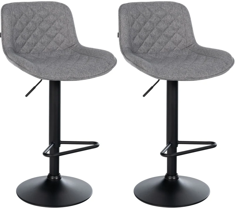 Lot de 2 tabourets de bar repose-pieds hauteur réglable en tissu gris foncé coutures losange cadre métal noir 10_0006159