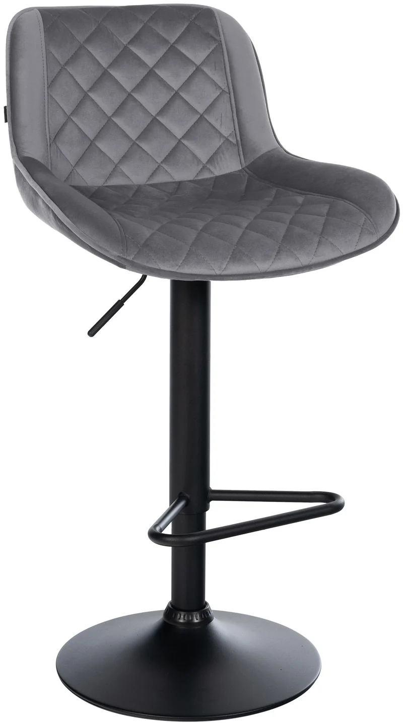 Tabouret de bar x1 repose-pieds hauteur réglable en velours gris foncé coutures losange cadre métal noir 10_0005940