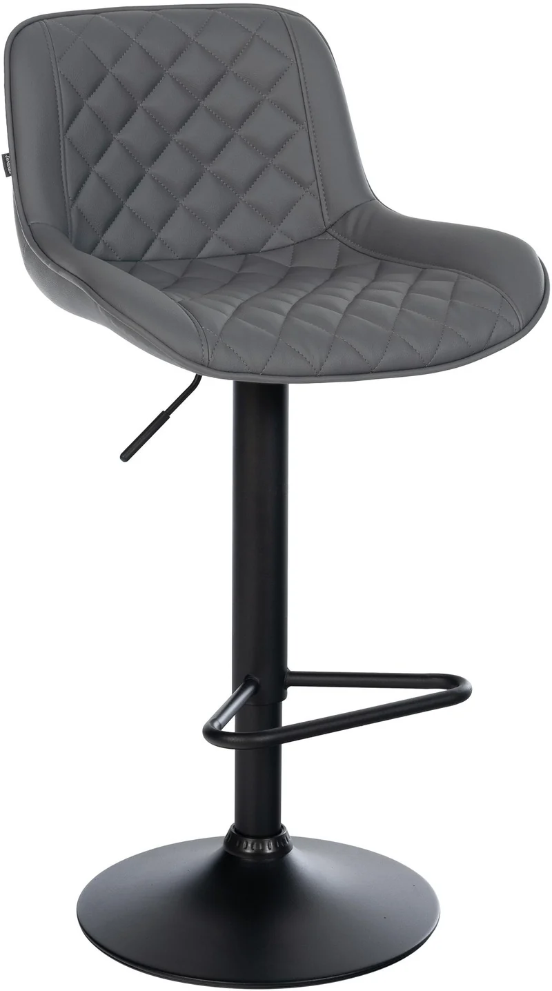 Tabouret de bar x1 repose-pieds hauteur réglable en similicuir gris foncé coutures losange cadre métal noir 10_0005929