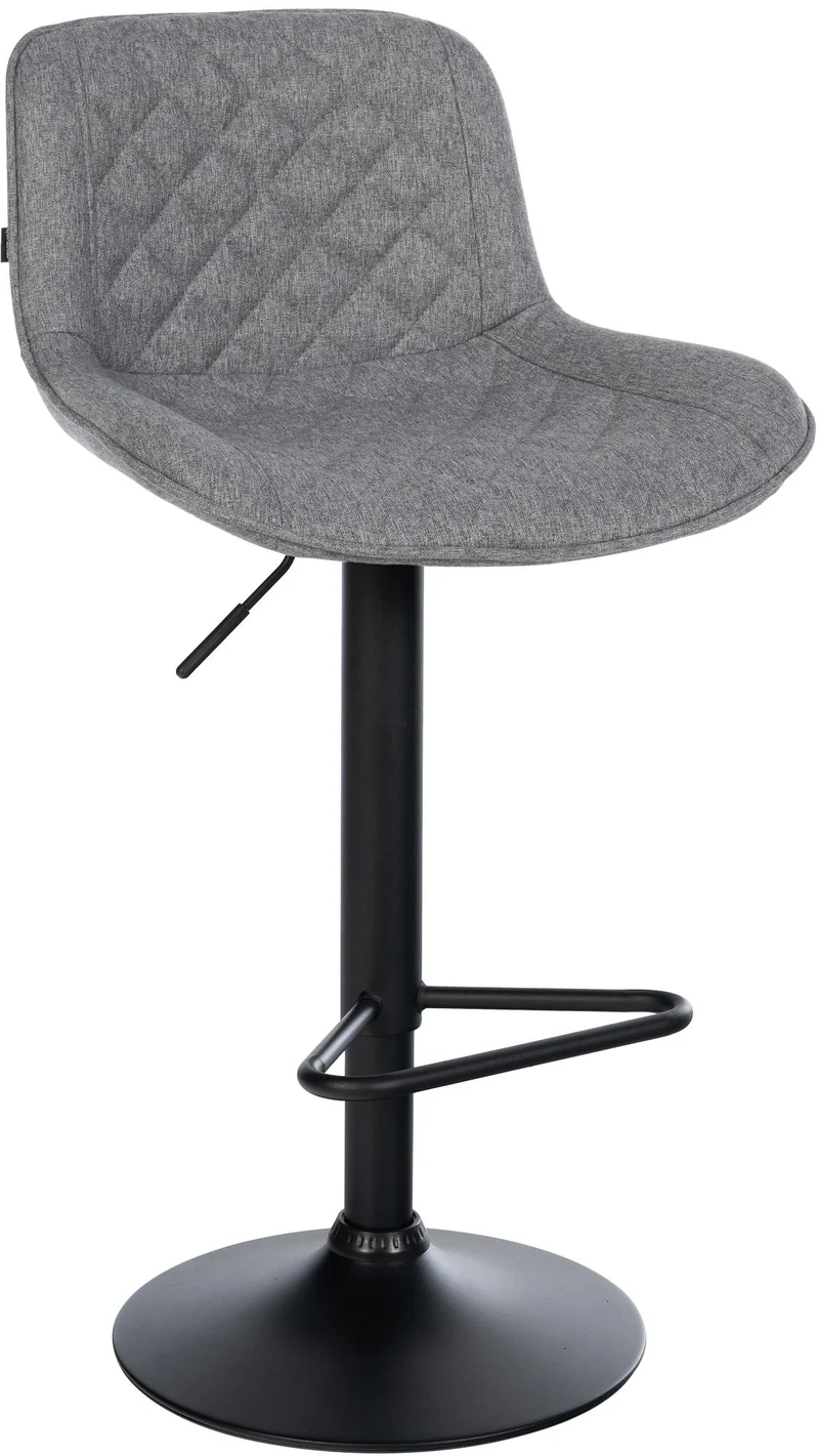 Tabouret de bar x1 repose-pieds hauteur réglable en tissu gris foncé coutures losange cadre métal noir 10_0005803