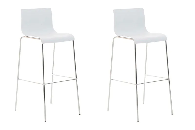 Lot de 2 tabourets de bar en tissu plastique blanc cadre métallique chromé à quatre pieds style chic et moderne 10_0005567