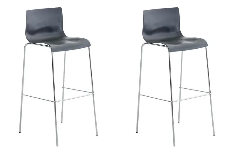 Lot de 2 tabourets de bar en tissu plastique gris cadre métallique chromé à quatre pieds style chic et moderne 10_0005565