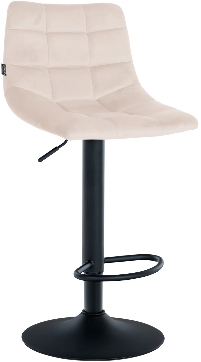 Tabouret de bar x1 moderne en velours crème motif matelassé piètement trompette métal noir 10_0005666