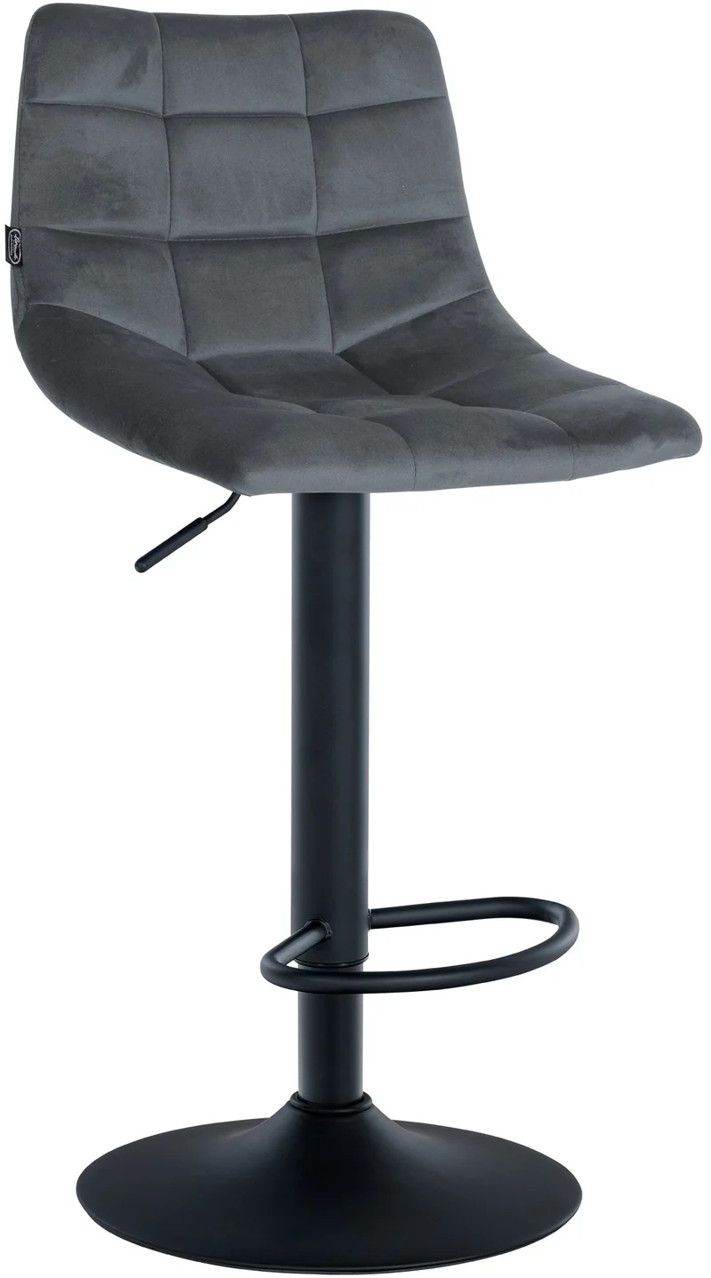 Tabouret de bar x1 moderne en velours noir motif matelassé piètement trompette métal noir 10_0005665