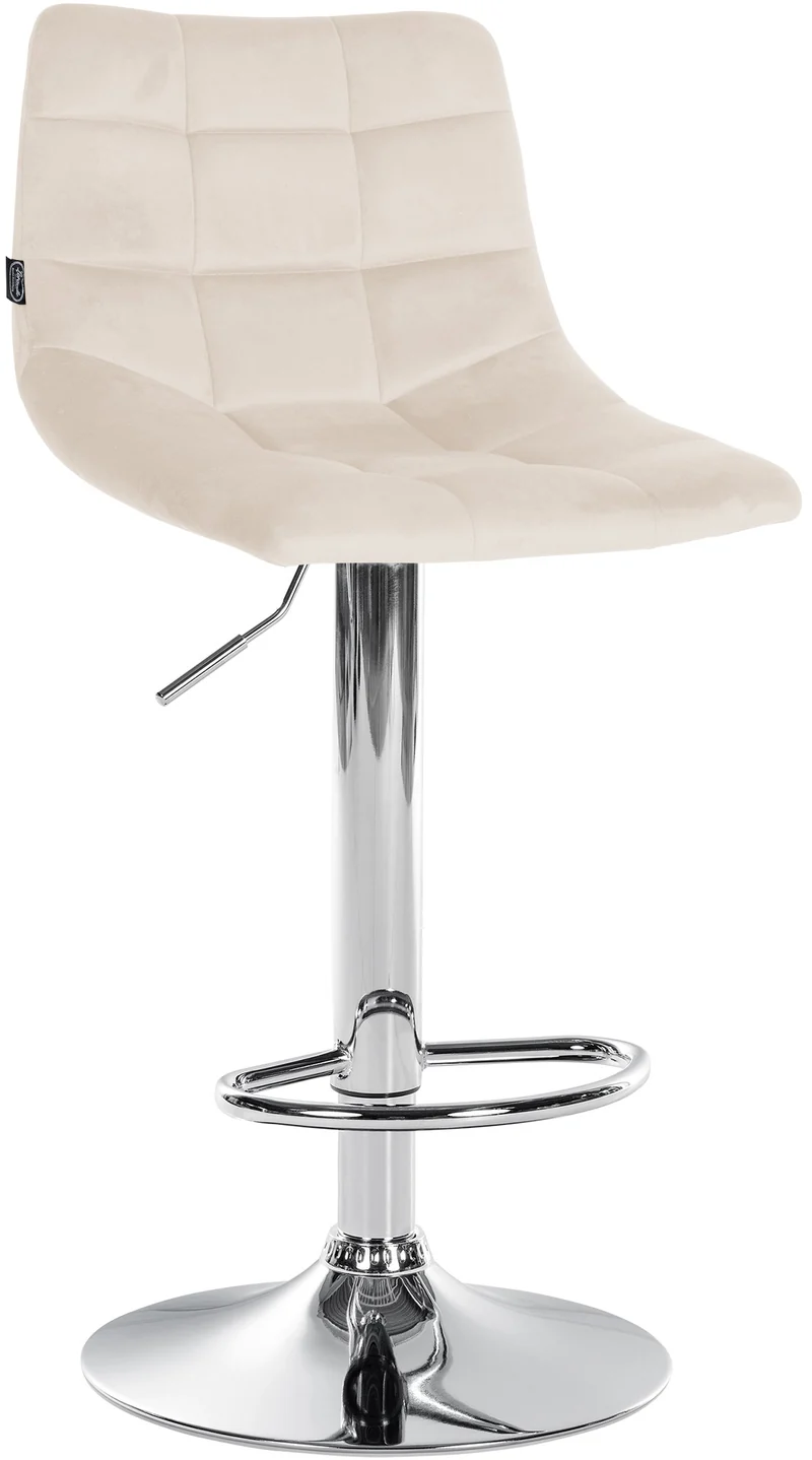 Tabouret de bar x1 moderne en velours crème motif matelassé piètement trompette métal chromé 10_0005657