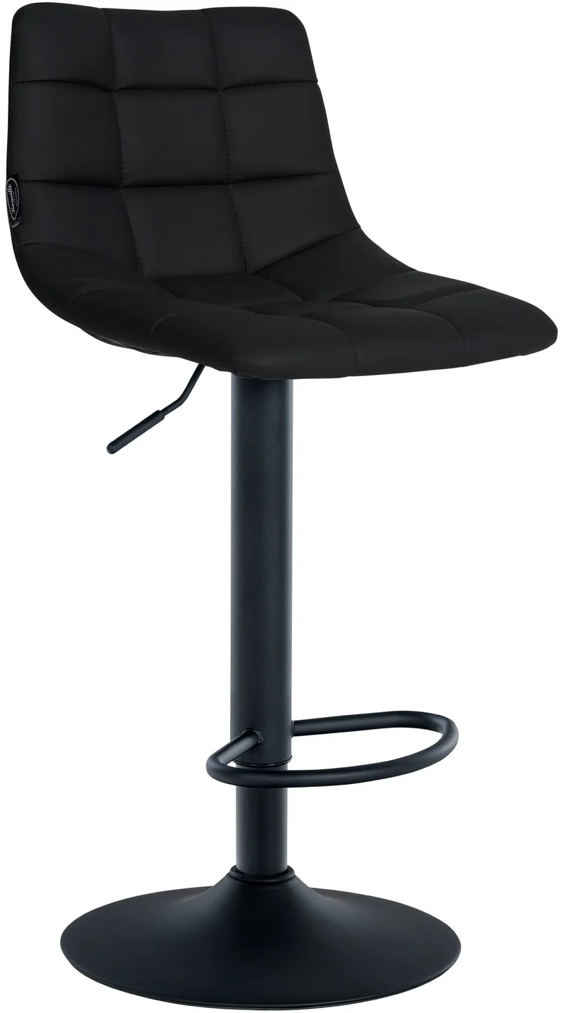 Tabouret de bar x1 moderne en PVC noir motif matelassé piètement trompette métal noir 10_0005649