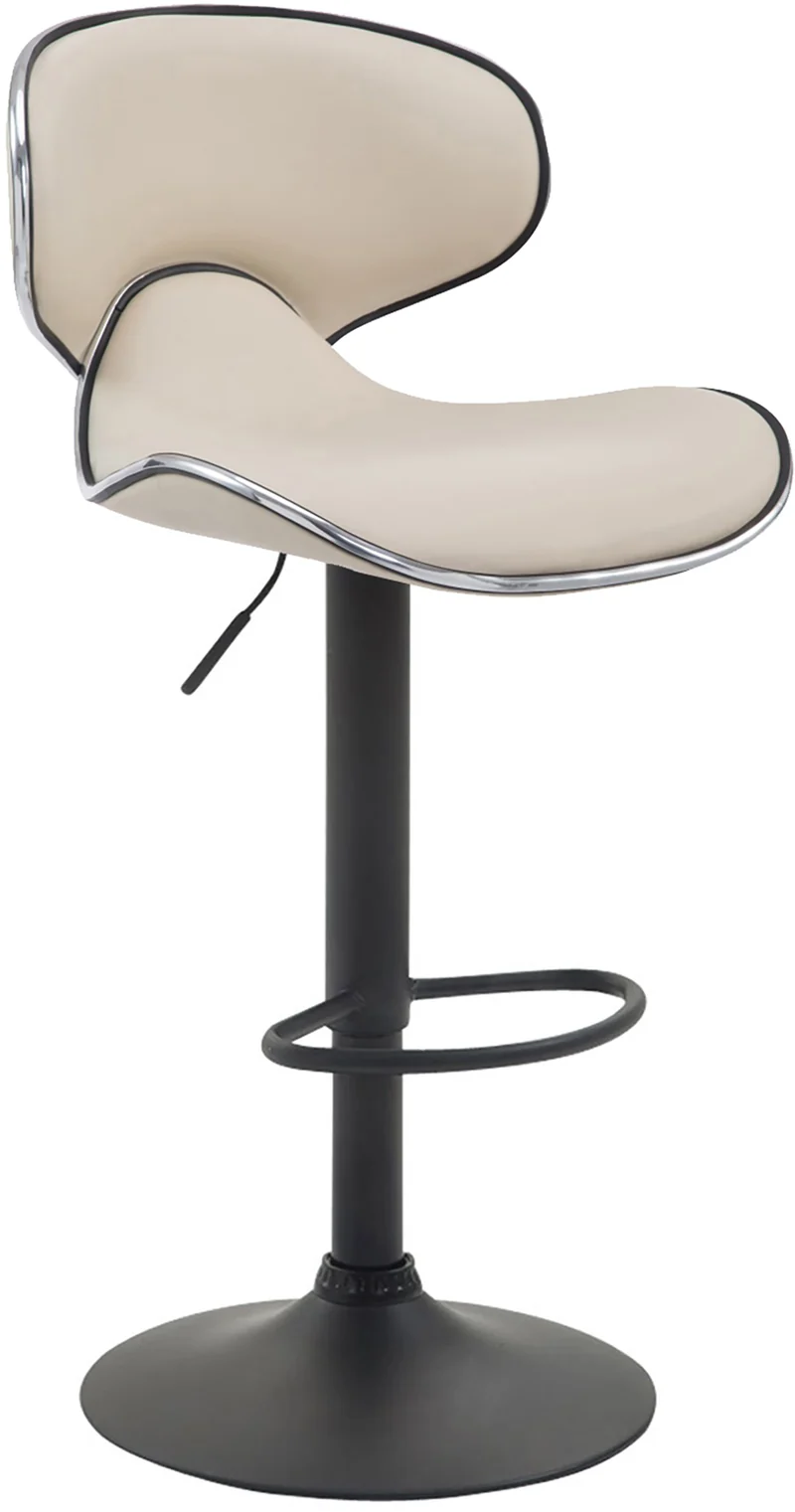 Tabouret de bar x1 sièges modernes aux lignes ondulées en PVC crème pied trompette métal noir 10_0005679