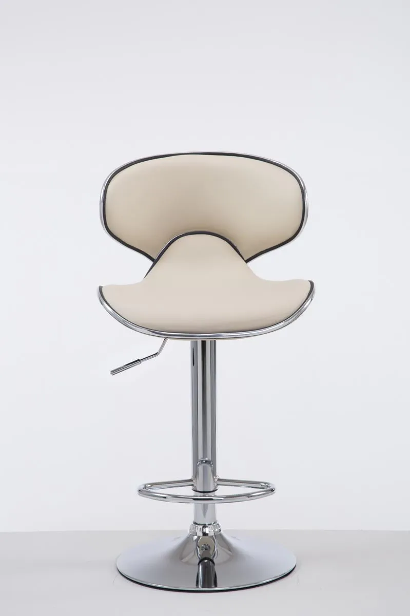 Tabouret de bar x1 sièges modernes aux lignes ondulées en PVC crème pied trompette métal chromé 10_0005675