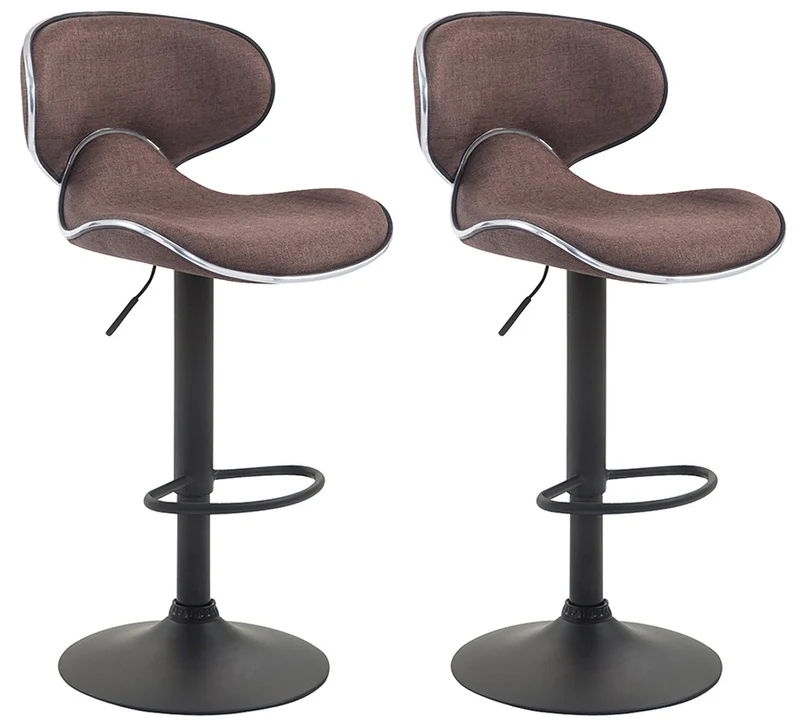 Lot de 2 tabourets de bar sièges modernes aux lignes ondulées en tissu marron pied trompette métal noir 10_0005573