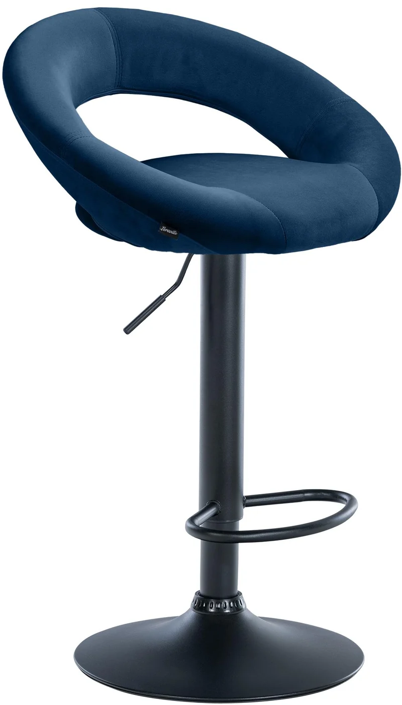 Tabouret de bar x1 assise ronde et style contemporain en velours bleu et métal noir 10_0005969