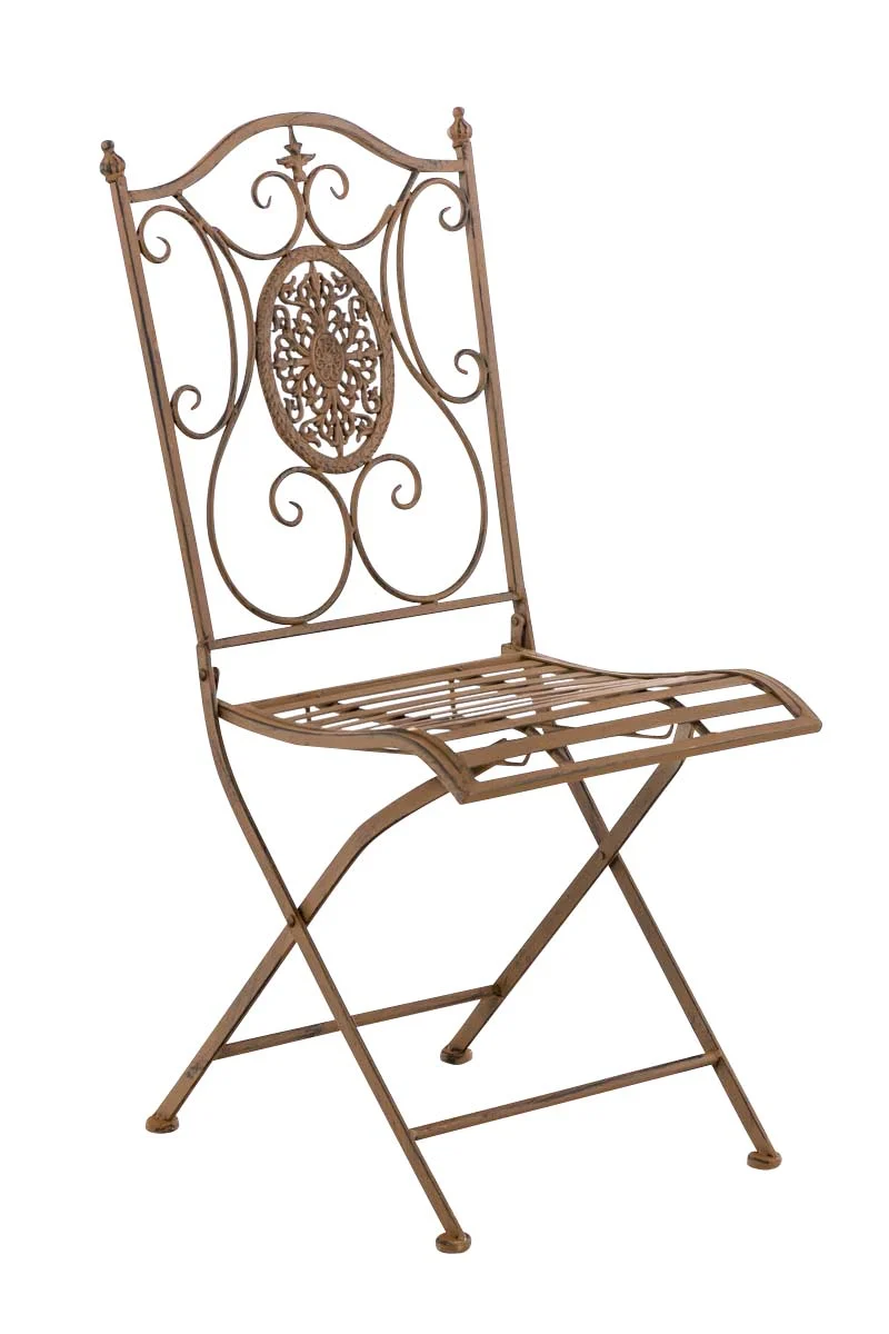 Chaise de jardin balcon terrasse design rustique pliable en métal marron vieilli 10_0003032