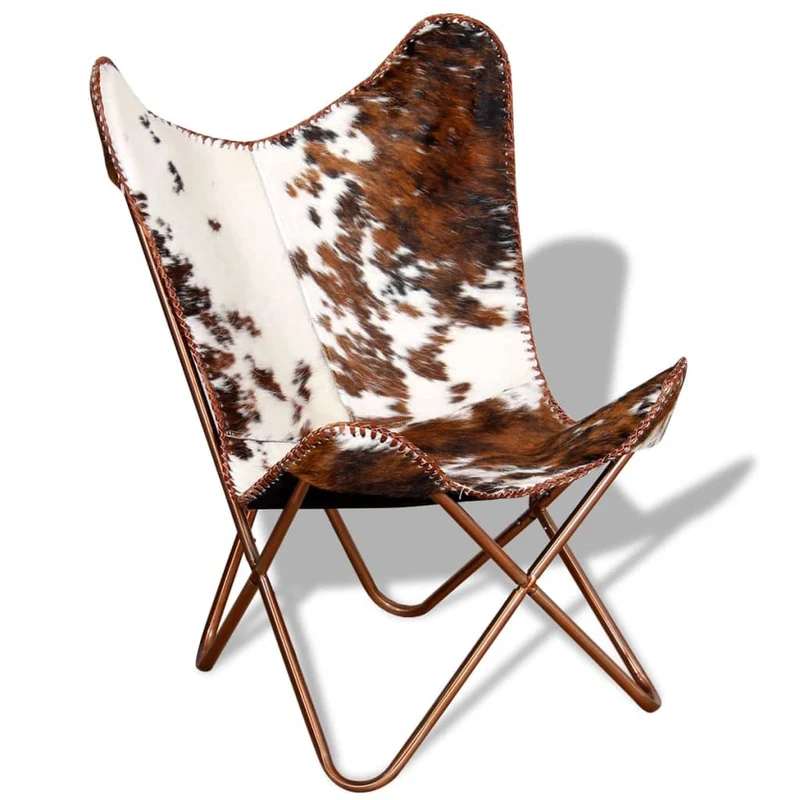 Fauteuil lounge design moderne papillon marron et blanc cuir de vache DEC026796