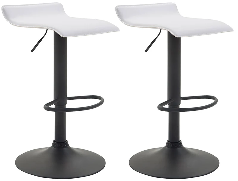 Lot de 2 tabourets de bar Tabouret de bar x1 design minimaliste hauteur réglable repose-pieds en PVC blanc et métal noir 10_0005562