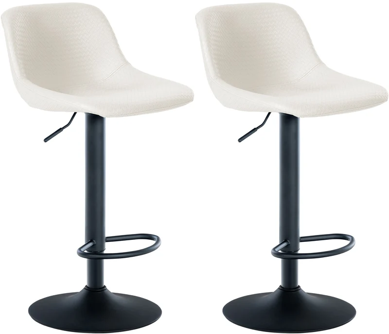 Lot de 2 tabourets de bar rotation à 360°en PVC crème pieds en trompette métal noir 10_0006691