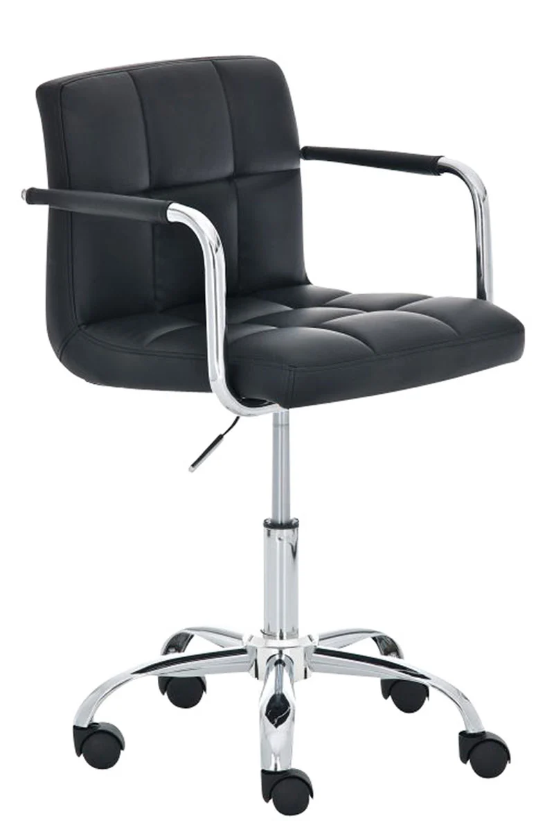 Chaise de bureau sur roulettes hauteur réglable en PVC noir et métal chromé 10_0007118