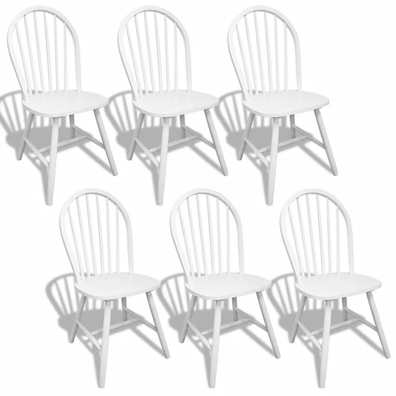 Lot de 6 chaises de salle à manger cuisine design classique bois d'hévéa solide blanc CDS022152