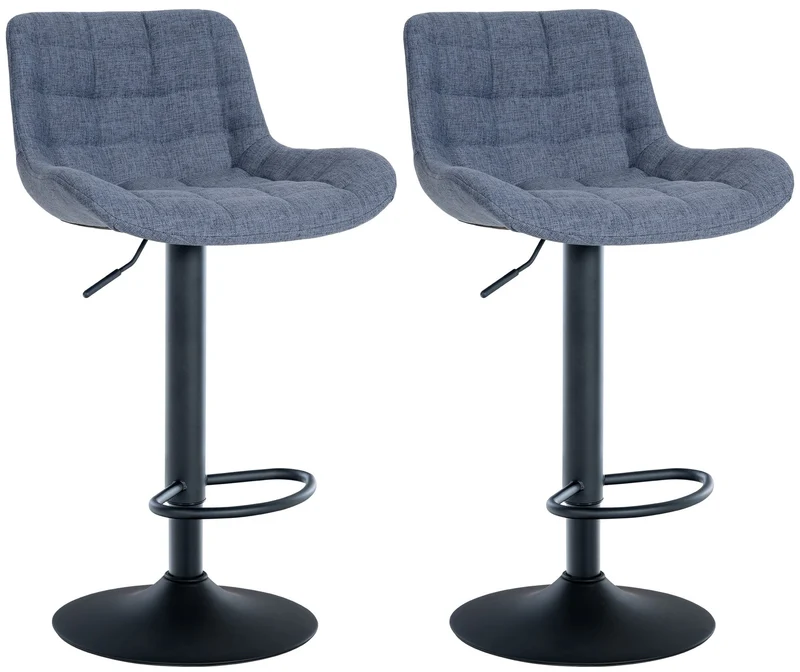 Lot de 2 tabourets de bar structure métallique noir assise en tissu bleu avec surpiqûres 10_0004446