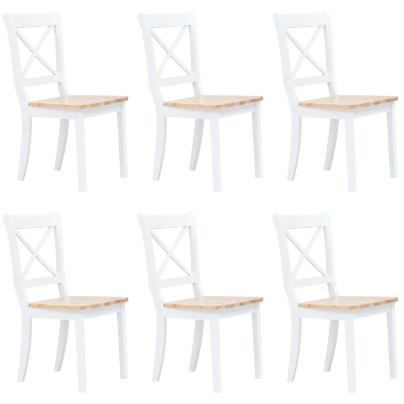 Set de 6 chaises de salle à manger blanc et bois clair bois hévéa massif blanc DEC025665