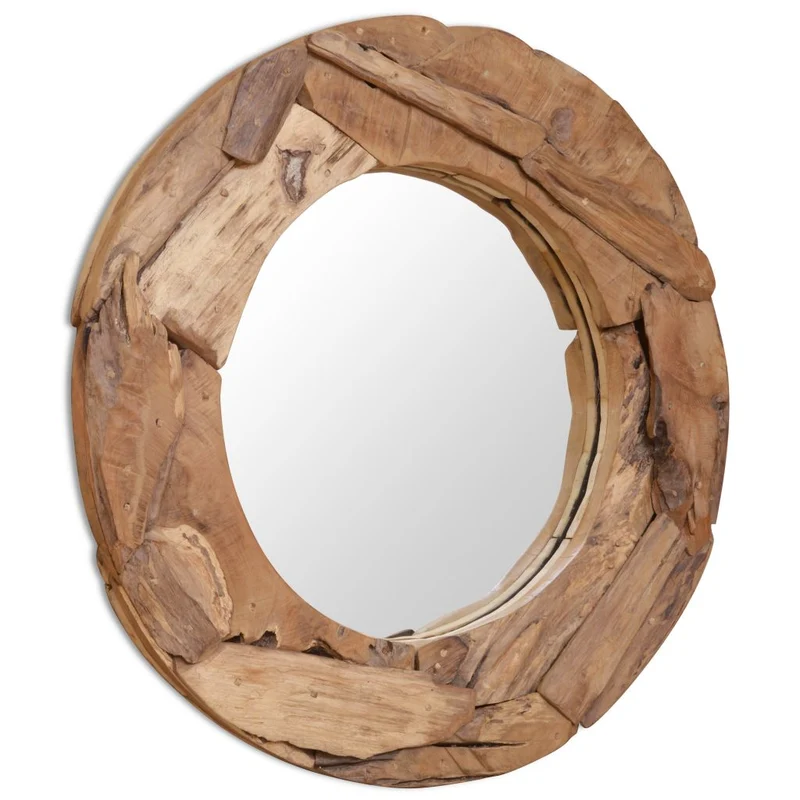 Miroir mural décoratif rond Teck marron 80 cm DEC022670