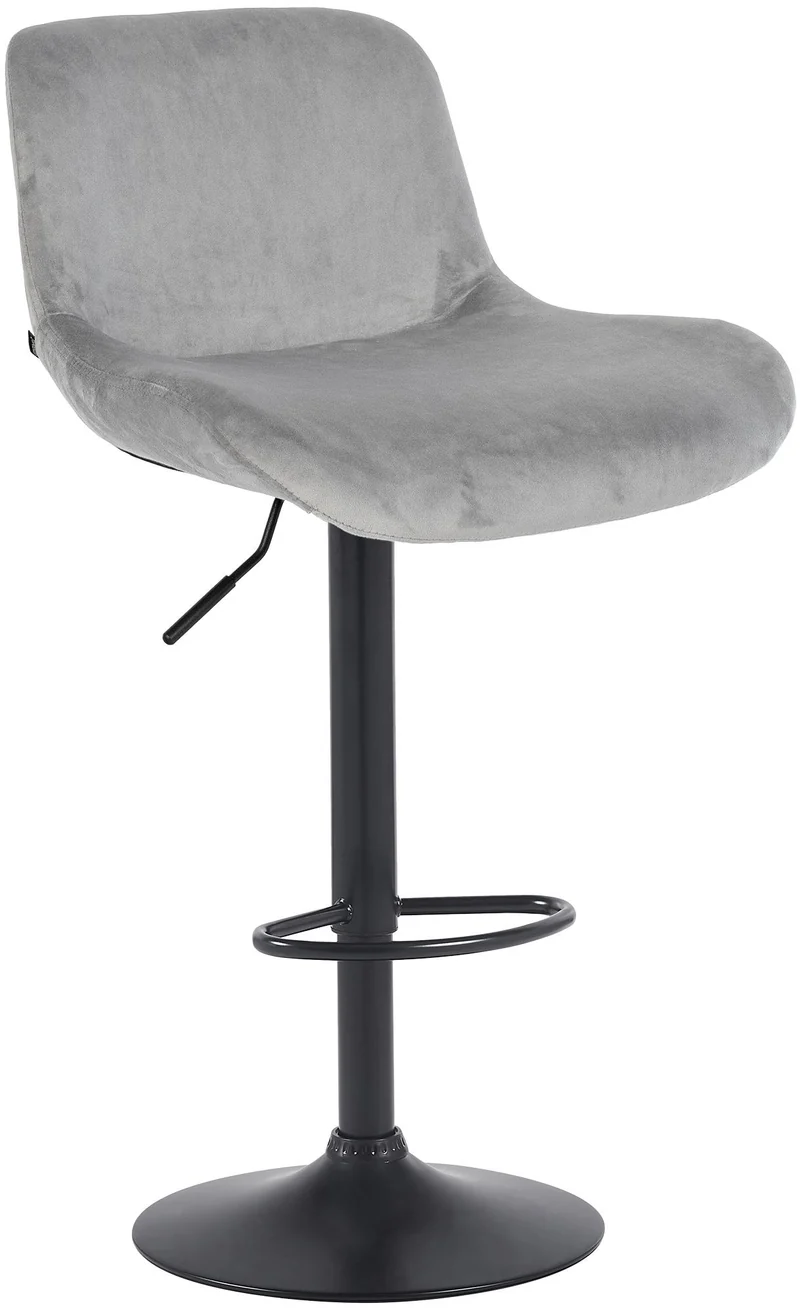 Tabouret de bar x1 réglable en hauteur et rotatif repose-pieds en velours gris cadre en métal noir 10_0005814
