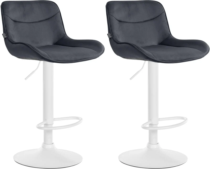 Lot de 2 tabourets de bar pivotant forme ergonomique surpiqûres décoratives en velours noir cadre en métal blanc 10_0006360