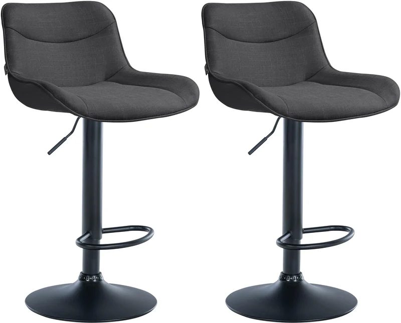 Lot de 2 tabourets de bar pivotant forme ergonomique surpiqûres décoratives en tissu gris foncé cadre en métal noir 10_0006081