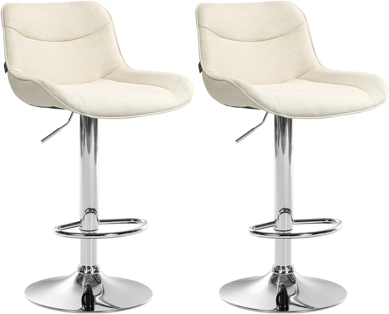 Lot de 2 tabourets de bar pivotant forme ergonomique surpiqûres décoratives en tissu crème cadre en métal chromé 10_0006006