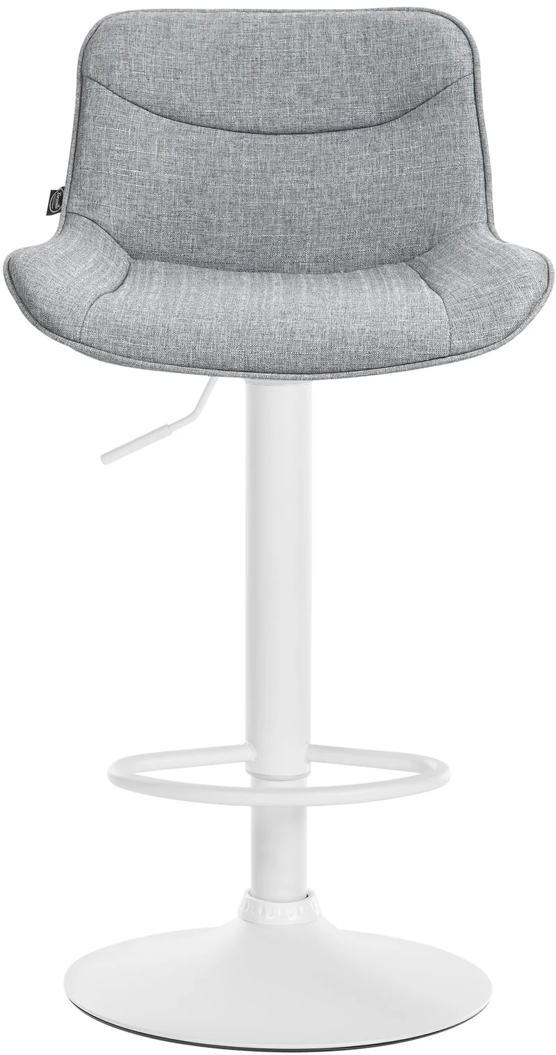 Tabouret de bar x1 pivotant forme ergonomique surpiqûres décoratives en tissu gris cadre en métal blanc 10_0005844