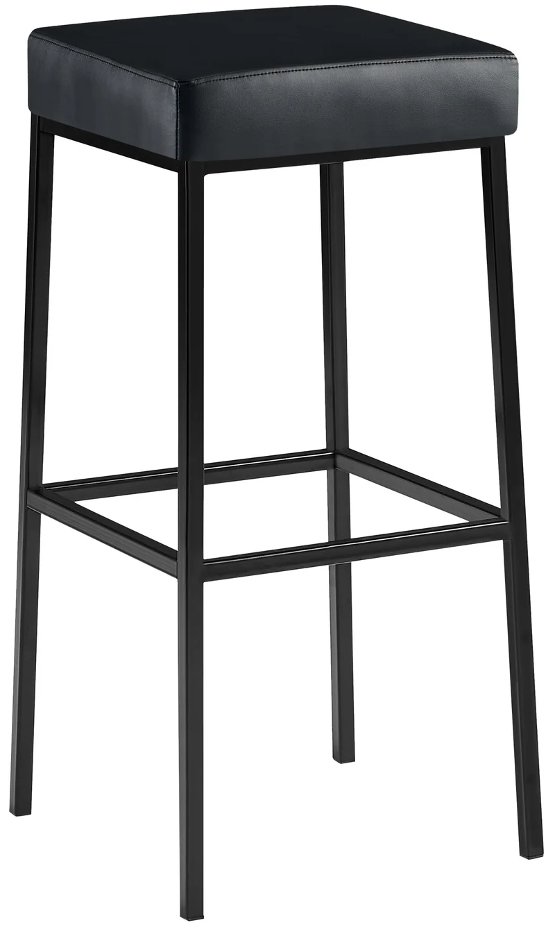 Tabouret de bar x1 avec repose-pieds assise carrée hauteur 83 cm en similicuir noir et métal noir 10_0005986