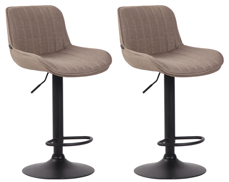 Lot de 2 tabourets de bar chaises haute en tissu taupe coutures verticales support en métal noir 10_0006665