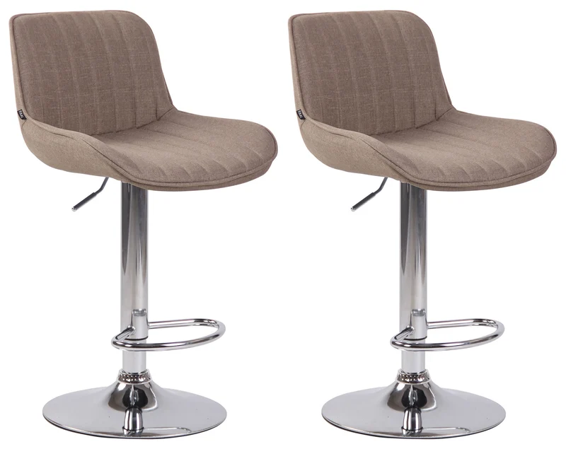 Lot de 2 tabourets de bar chaises haute en tissu taupe coutures verticales support en métal chromé 10_0006664